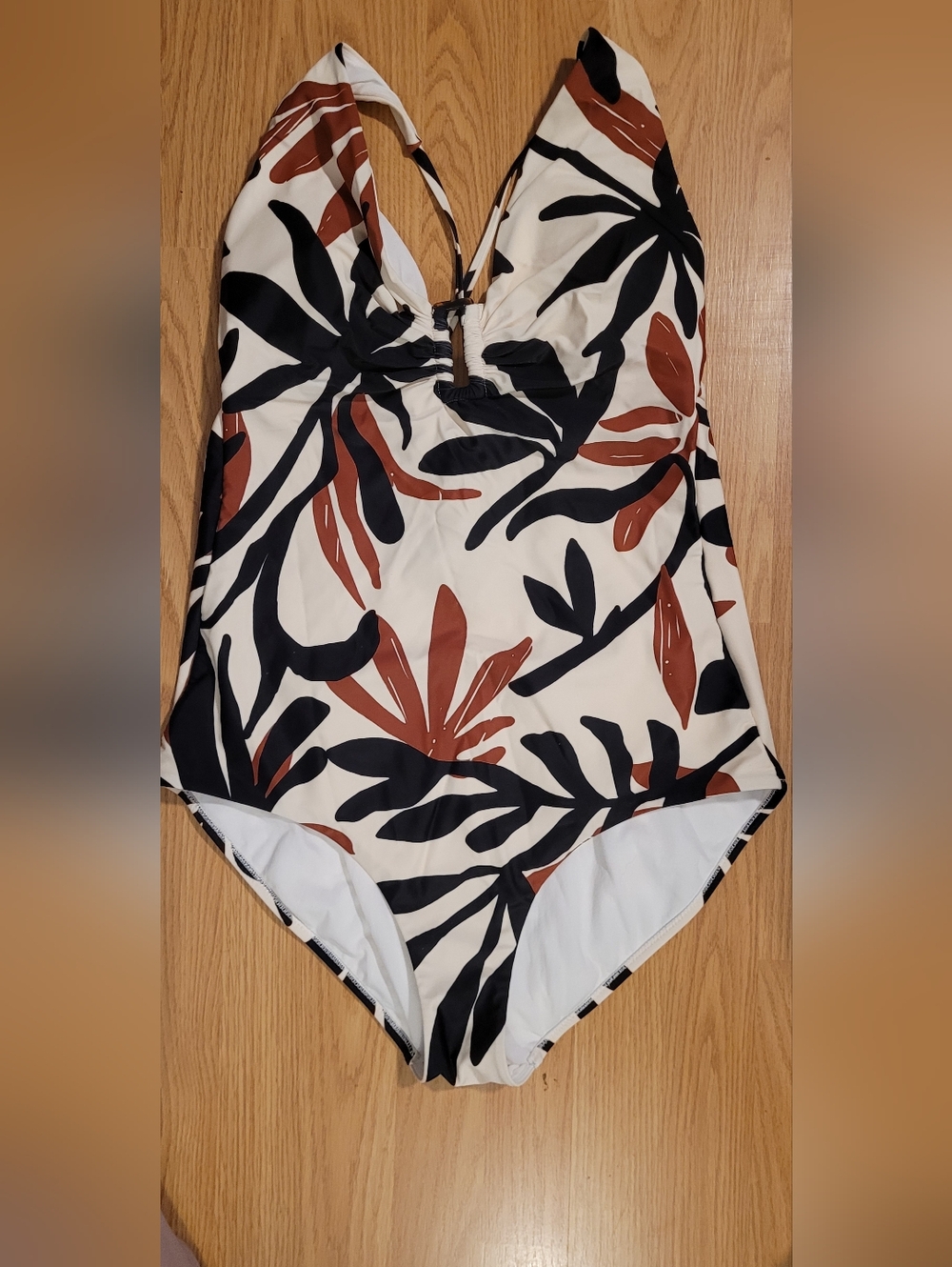 Shade & Shore Brown, Black & White One-piece Swimsuit Bathing Suit, Sz L